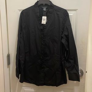 ASHLEY STEWART:NWT,BlackRuffle collared blouseSize26;cotton/polyester blend